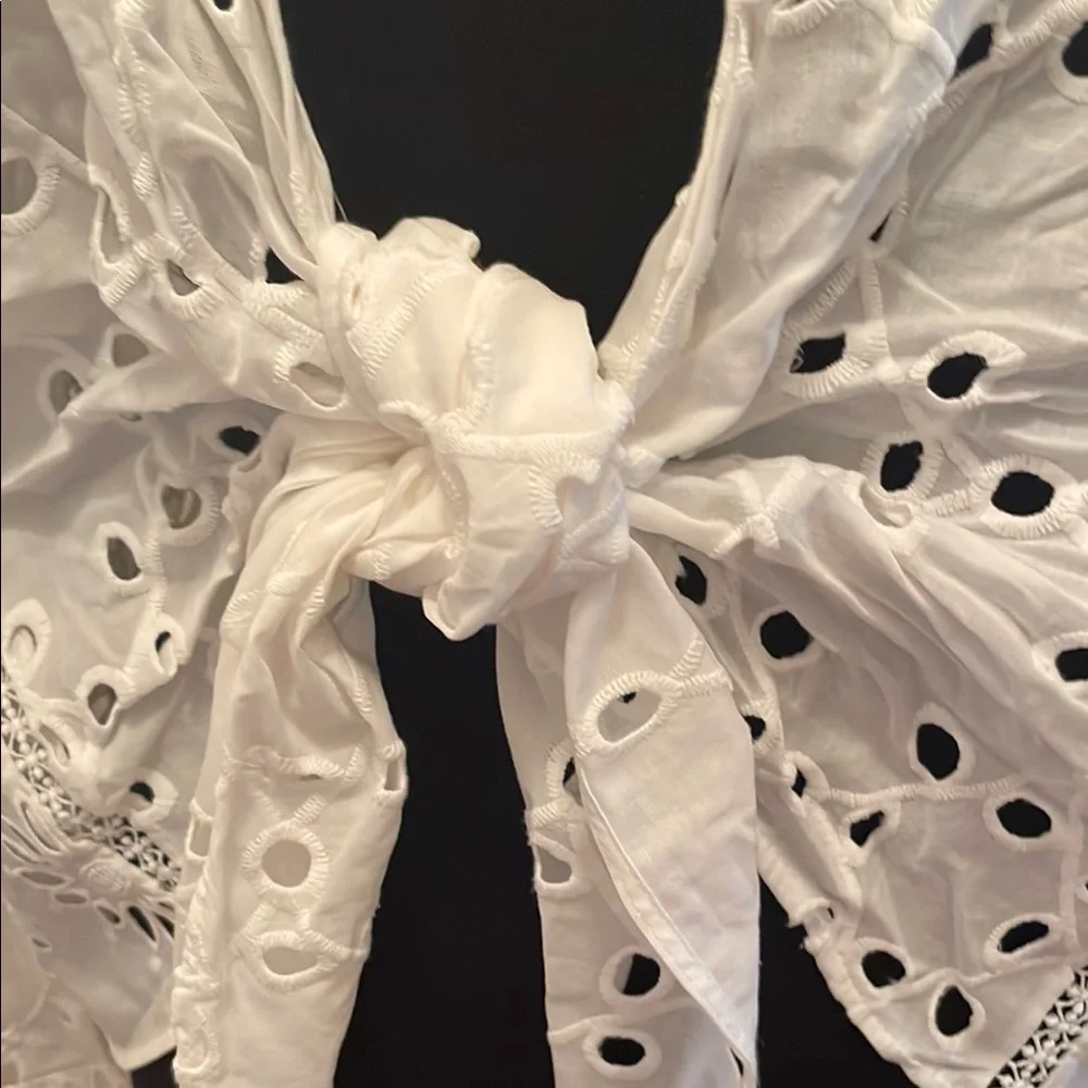 NWT  Zara White Eyelet Tie-Front Blouse long sleeve  cotton XL - Picture 9 of 12